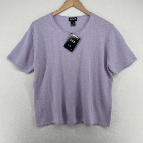 KIRKLAND SIGNATURE Sweater Womens XL 2 Ply Cashmere Short Sleeve Purple NEW - Picture 1 of 16